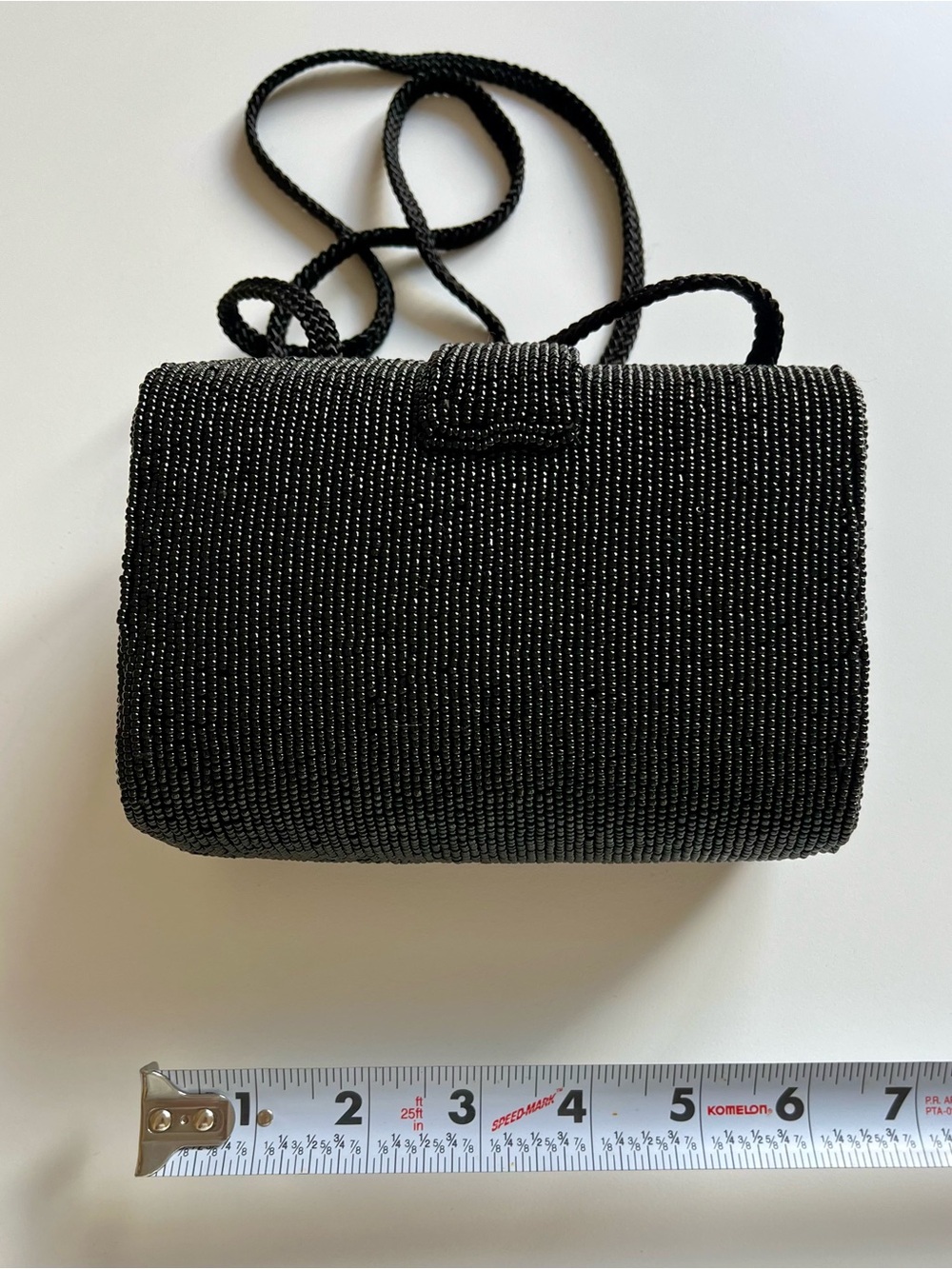 Vintage Black Glass Beaded Evening Bag Art Deco Clutch Crossbody Purse - Picture 7 of 9